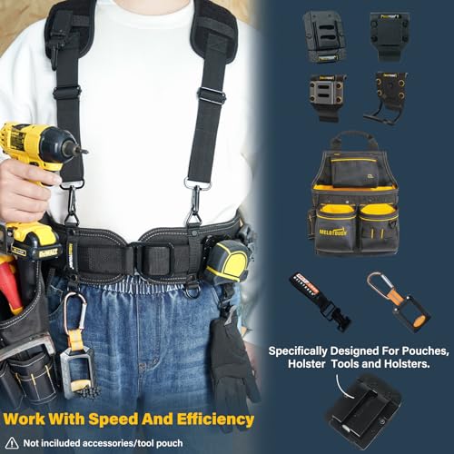 MELOTOUGH Construction Work Belt Padded Suspender Tool Belt Suspenders,and Padded Tool Belt,Electrician Tool Belt