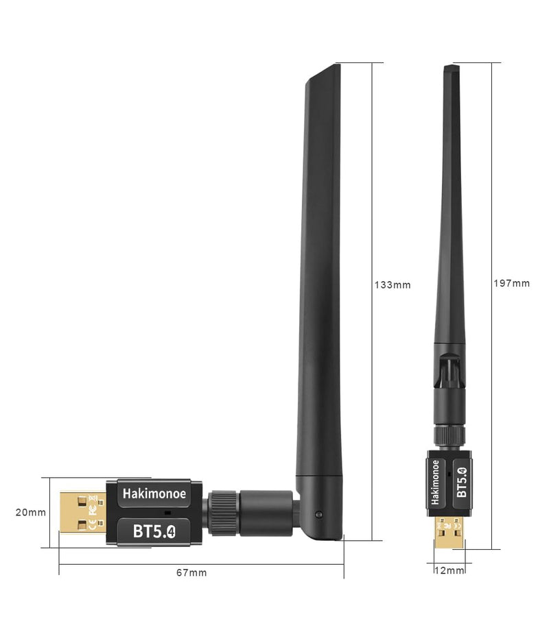 Long Range Bluetooth 5.4 Adapter for PC, Wireless USB Dongle w/ 5dBi Antenna for Laptop Desktop Windows 11 10 8.1 7 Linux, Pair w/Bluetooth Headphones Headset Speaker Mouse Keyboard Printer