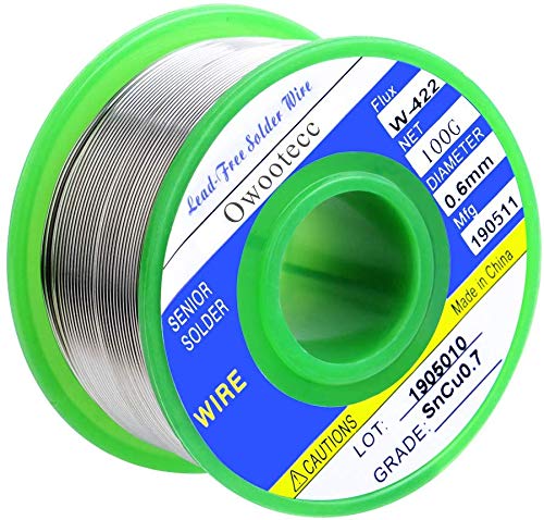 Owootecc solder, lead-free soldering wire with rosin core (Sn99.3 Cu0.7/0.6mm, 100g) for electric soldering and DIY Sn99.3 Cu0.7/0.6mm, 100g