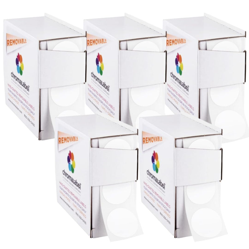 ChromaLabel 1 Inch Circle Sticker Labels, Easy to Write On Round Colored Stickers, Removable Sticky Dots - 1000 Dot Label Stickers per Dispenser Box, White Sticker Labels - Case of 5 1" Pack of 5