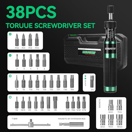 Torque Screwdriver,8-70 in.lb(1/4" Drive) Inch Pound Torque Wrench with S2 Steel Bits & Case - torque screwdriver for gunsmithing.