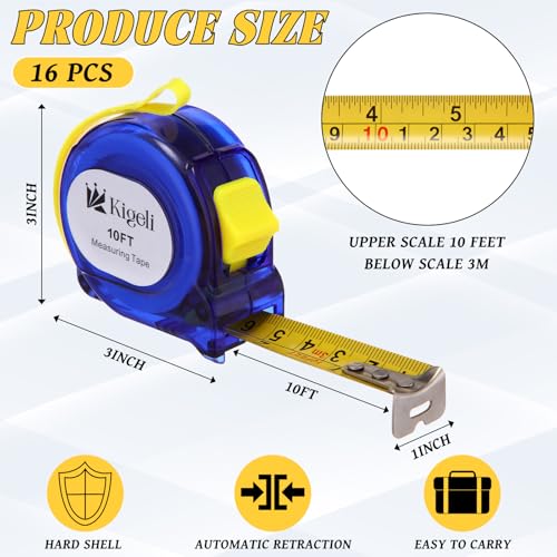 Kigeli 16 Pack 10ft Small Tape Measure Mini Retractable Measuring Tape Bulk