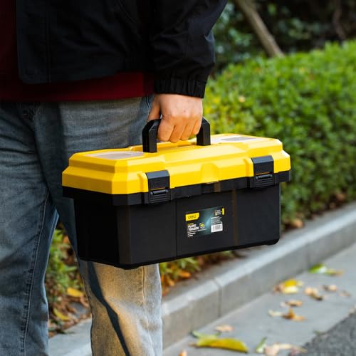 18 Inch Tool Box with Lock, 2-Layer Heavy-Duty Organizer with Removable Tray, Liftable Lid for Small Parts, 29lb Capacity & Carry Handle for Tools, Camping, Medical Supply Storage 18“