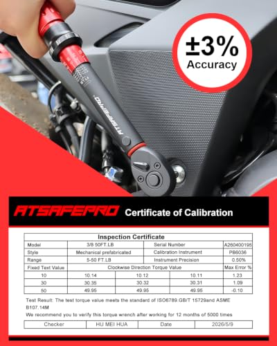 ATsafepro 3/8" Drive Click Torque Wrench 5-50 Ft-lb, +/-3% Accuracy