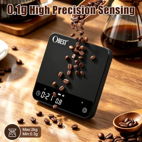 Mini Coffee Scale with Timer,Rechargeable Espresso Scale,2kg/0.1g Accurate Scale for Pour Over & Espresso Coffee,Portable Digital Kitchen Scale with Automatic Timing