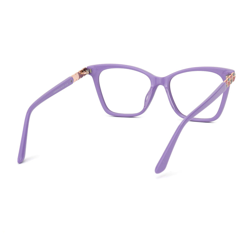 VOOGLAM Oversized Square Frame Fashion Glasses Anti-blue Light Women Wheat Head Rhinestones-7264 Purple Non-prescription Clear Lens