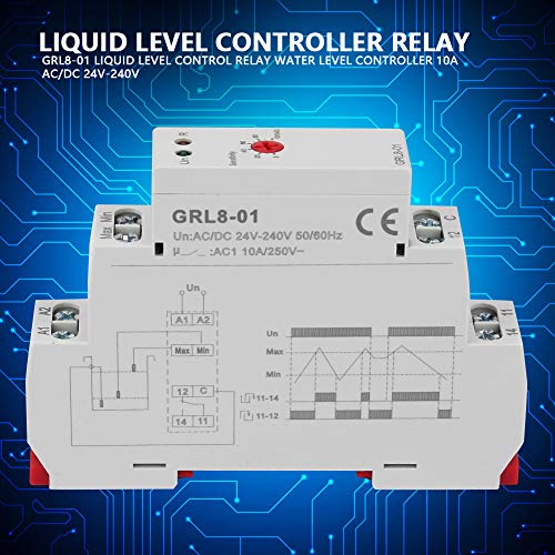 Water Level Relay GRL8-01 Liquid Level Control Water Level Controller AC/DC 24V-240V (50-60Hz), 35mm DIN Rail