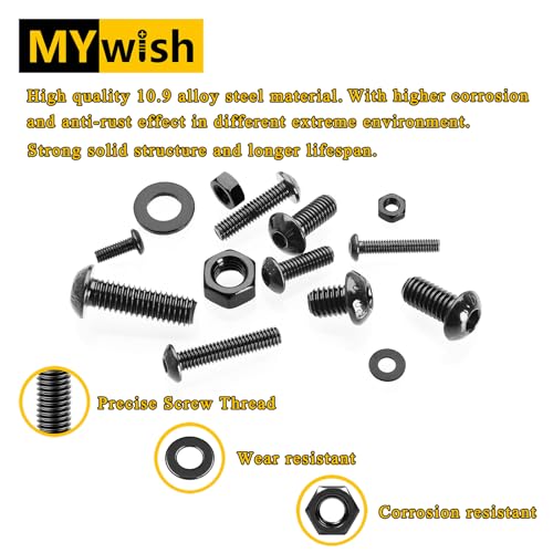 Mywish 900Pcs Metric Screw Assortment Kit, M3 M4 M5 M6 Bolts Nuts & Flat Washers, 1Pack 304 Stainless Steel & 1Pack 10.9 Alloy Steel, Button Head Socket Cap Screws Bolts Flat Washers/Nuts/Hex Spanner