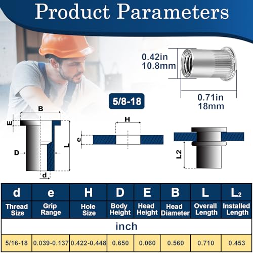 70 Pack 5/16"-18 Inch Lock Nuts & Vifmy 5/16''-18 UNC Rivet Nut