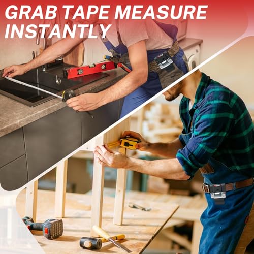 KUNN Drill Holder for Tool Belt, Single Pack Drill Belt Clip & Tape Measure Holster + 2-Pack Tape Measure Holder for Belt, Value Set of Tape Measure Clips & Holsters