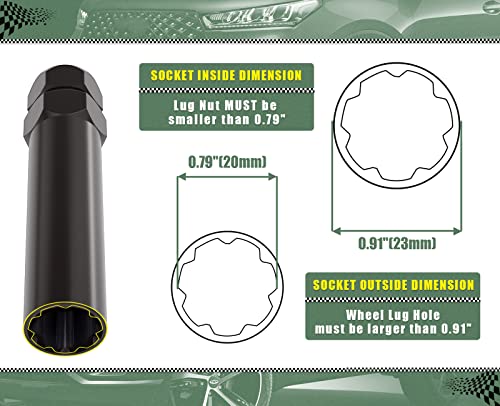 32pcs M14x1.5 Lug Nuts Spline Black, 14x1.5 Aftermarket Wheel Lug Nuts for F150 F250 F350 Silverado Sierra 2500 3500 with 2 Socket Keys Long Extended