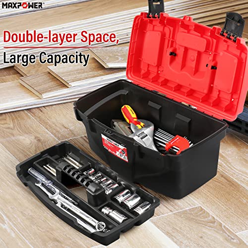 MAXPOWER 15" Tool Box with Removable Tray & Dual Lock, Tools Organizer 15"