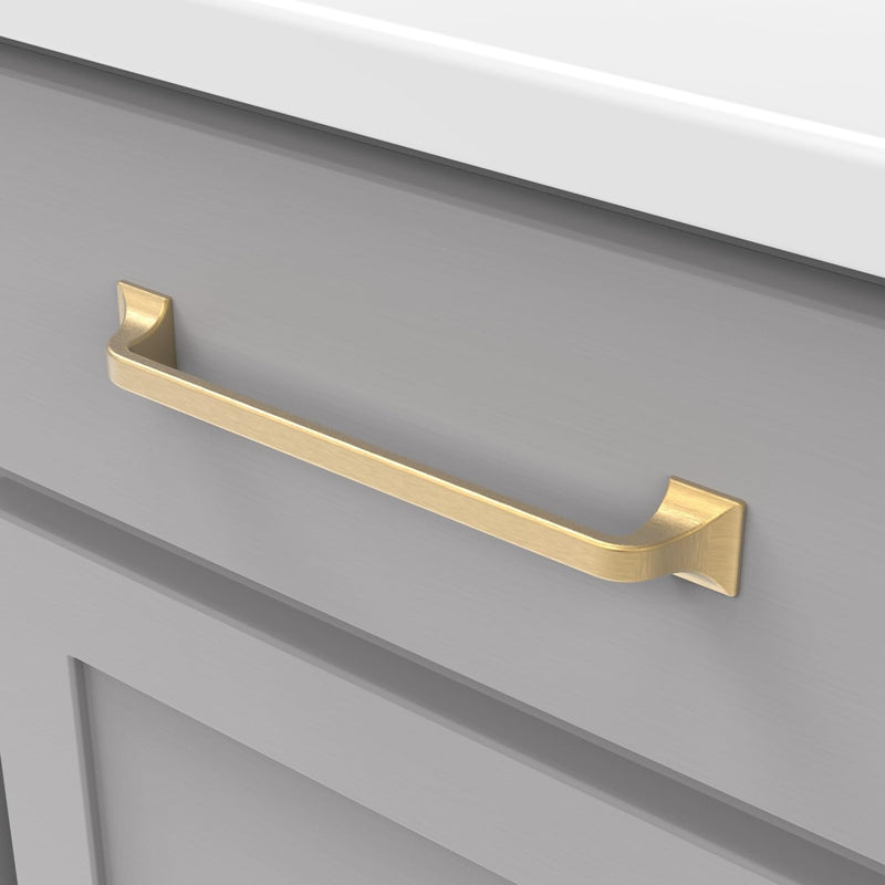 Hickory Hardware 1 Pack Solid Core Kitchen Cabinet Pulls, Luxury Cabinet Handles, Hardware for Doors & Dresser Drawers, 7-9/16 Inch (192mm) Hole Center, Brushed Golden Brass, Forge Collection 7-9/16 Inch Center to Center