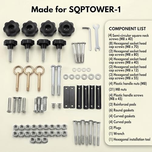SQUATZ Set of Bolts Replacement Parts for SQPTOWER-1, Nuts and Bolts Set with Stainless Steel Screws, Socket Head Screws & M8 Bolt Hardware, Secure Fit for Stable Pull-Up Dip Station Assembly