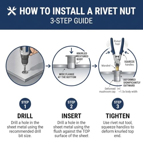 Metric Rivet Nut Kit 142pcs M4 M5 M6 M8 M10 M12 304 Stainless Steel Flat Head Threaded Rivet Insert Rivnut Kit Metric-Stainless Steel-142pcs