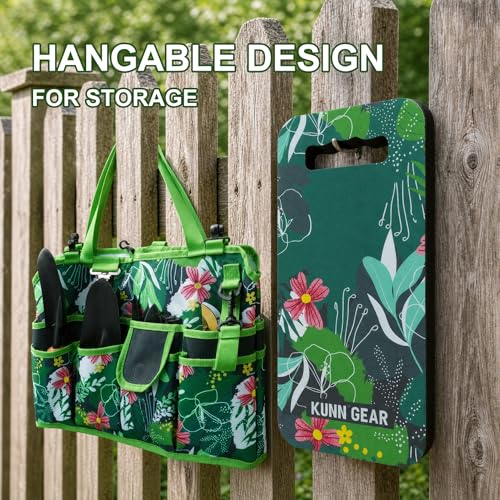 KUNN 5 Gallon Garden Bucket Tool Organizer & Kneeling Pad Set, Green Green Leaf