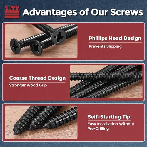 200pcs Phillips Wood Screws - [#8x2-3/4] Carbon Steel Black #8x2-3/4" 200