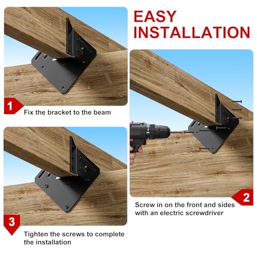 Black Hurricane Ties for Rafter 10 PCS ，16 Gauge 1.2mm，Heavy Duty Joist Hangers for Roofing Trusses Wood，Roofing Trusses 120 Screws Black