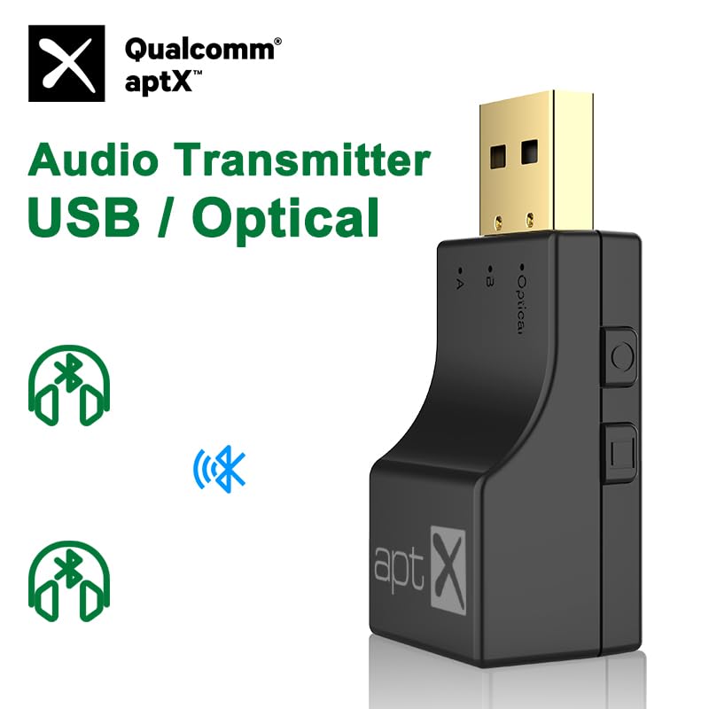 USB Optical Wireless Bluetooth Transmitter 2 in 1 Audio Transmitter Adapter Low Lantency APTX aptX-Adaptive/HD/LL Multi-Point HiFi Wireless Adapter for PS4/3 Xbox TV PC