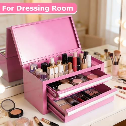 Mini Steel Tool Box with Drawers - Small Tool Chest for Small Item Storage Organizer - Portable Metal Toolbox Organizer with Tool Drawer (mini pink) mini pink