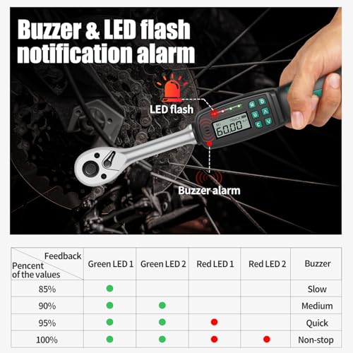 3/8" Digital Torque Wrench 1.33-44.25 ft-lb/1.8-60 Nm, ±2% Accuracy, LED & Buzzer Alerts, 4 Units, Industrial CR-V Steel, Calibration Report & Protective Case for Car, Motorcycle, Bike Repair 3/8", 1.33-44.25 ft-lb (1.8-60 Nm)