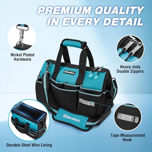 DURATECH 16" Heavy Duty Tool Bag with Hard Bottom and 18 Pockets 16 Inch