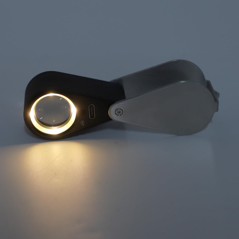 SEAFRONT 10x Magnifying Foldable LED Pocket Magnifier with 4 Light Modes USB Rechargeable Magnification Glass Compact 60 x 30 mm for Reading Inspection Jewellery