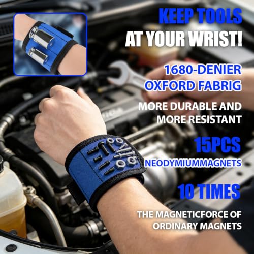 Foldable Magnetic Tool Mat & Wristband, Portable Organizer for Auto Repair Blue_2PK_Mat_Set