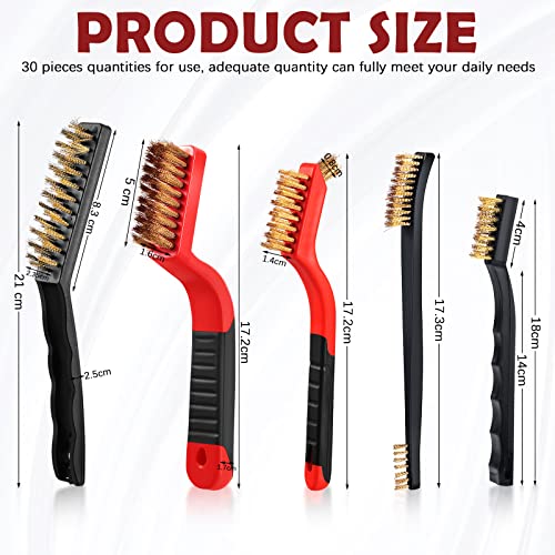 Sumind 30 Pcs Wire Cleaning Brush Set, Metal Brush with Curved Handle Nylon, Brass, Stainless Steel