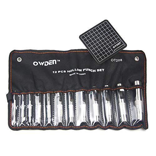 OWDEN 12Piece Leather Hole Punch Set,(1/8”-3/4”) with a Cutting Mat.