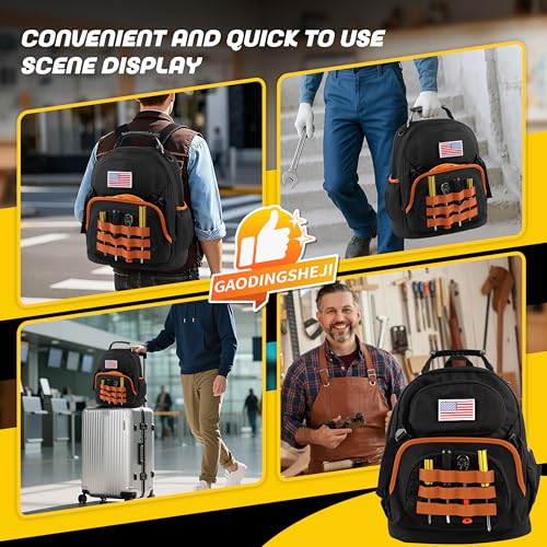 Tool Backpack Heavy Duty with Removable Organizer, Electrician Backpack for Tools with Multiple Pockets & Padded Shoulder for Plumber, HVAC, Cable Technician Yellow