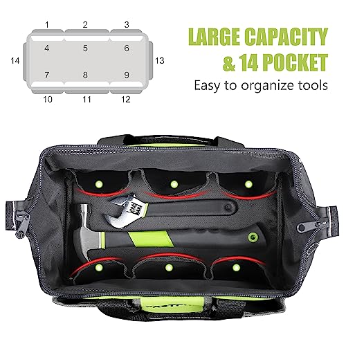 FASTPRO 14-Inch & 13-inch Zip-top Wide Mouth Tool Bags with Multi-pocket & Adjustable Shoulder Strap