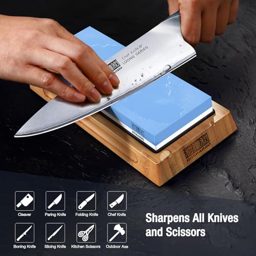 HOSHANHO Knife Sharpening Stone Set, Double-Sided Grit 1000/6000 Whetstone