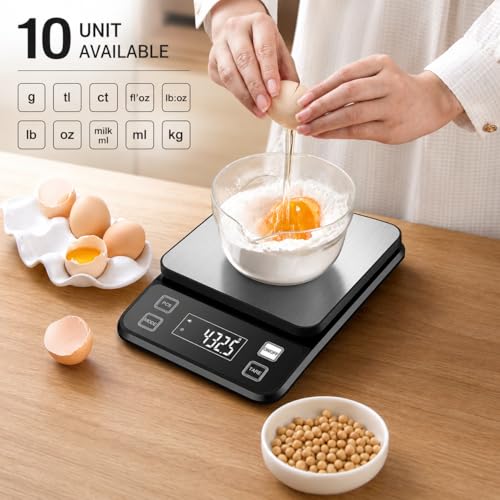 Diyife Full Waterproof Kitchen Scales Rechargeable, 0.1g/10kg, 10 Units Black 10KG