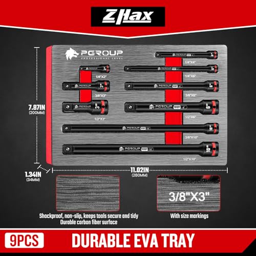 ZHAX 9 Pieces Impact Extension Bar Set, 1/4", 3/8" and 1/2" Drive Socket Extension, Embossed Size Marking, CR-MO Steel for Auto Repair 1/4"+3/8"+1/2" Drive