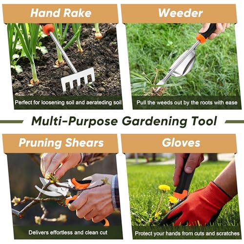 Joyfair 8 Pcs Gardening Tools & 2PCS Stainless Steel Garden Hose Holder