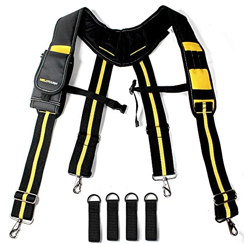 MELOTOUGH 1 PACK Padded Suspenders/Tool Belt Suspenders Heavy Duty Work for Carpenter Electrician Work Suspension Rig + 2 PACK Tool Holster Cordless Drill Holster/Hook Single