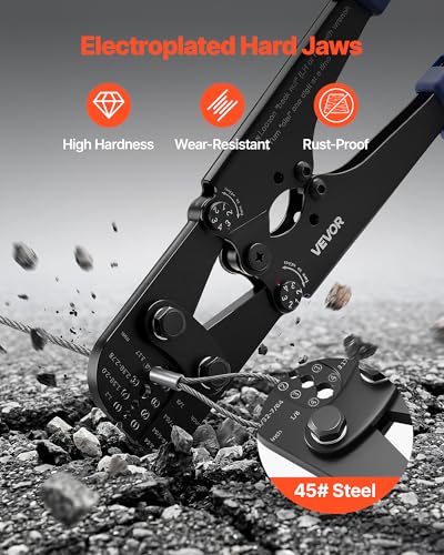 VEVOR Crimping Tool, 3/64" - 1/8" Steel Wire Rope Crimper, with Clear Metric and Imperial Markings, Adjustable Force, Crimp Pliers for Aluminum Oval and Dual Sleeves, and Annealed Copper Sleeves