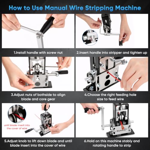 BlumWay Manual Wire Stripping Machine, 0.06-1" Gauge Wire, Drill/Hand Crank