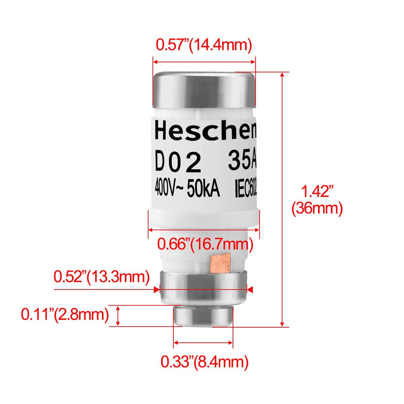 Heschen Ceramic Neozed Fuse Links, D0 Type Fuse Link, D02, 35A 400VAC, gL/gG Type, Pack of 10