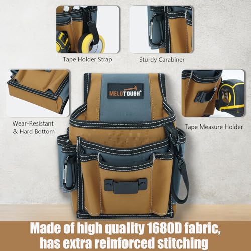 MELOTOUGH Pocket Tool Pouch Tool Belt Pouches with Belt Clip Utility Mini Tool Organizer Pouch for Electrician + Electrician Tool Pouch with Belt Clip, 2 Inch Heavy Duty Work Belt Set for Men