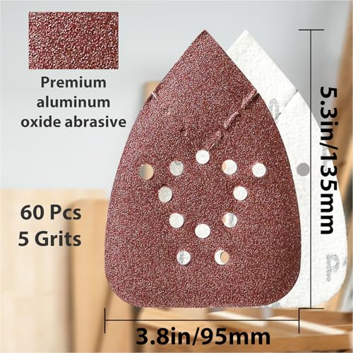 S&F STEAD & FAST Sanding Sponge 220 Grit 4 Pcs/12 Hole 60pcs Black and Decker Mouse Sanding Pads with Extra Tack Cloth for Finish