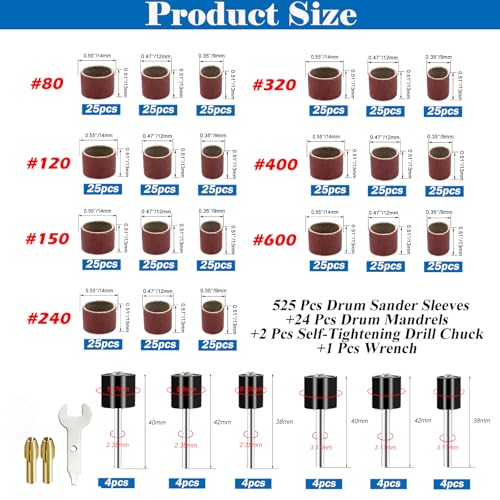Tnisesm 552Pcs Aluminum Oxide Sanding Drum Set