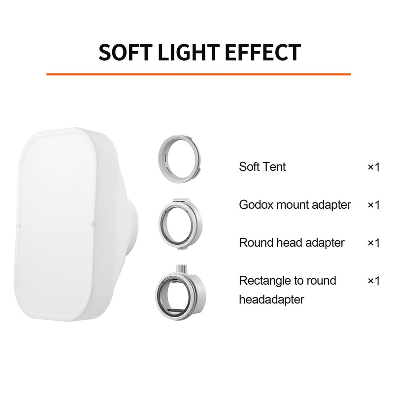Godox ML-CS1625 Soft Tent Flash Diffuser Modifier, Collapsible Soft Light Diffuser with 3 adapters for AD200 AD200Pro V1 TT685 V860III TT600 AD300Pro AD400PRO Speedlight,ML30 ML60 Video Lights