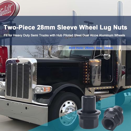 6 Pack Two-Piece 28mm Sleeve Wheel Lug Nuts Fit for Heavy Duty Semi Trucks 6