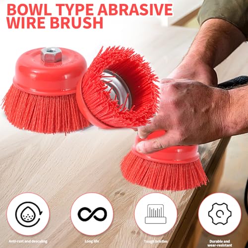 Pack of 2 Nylon Cup Brush, Nylon Brush, 75 mm Wire Brush, Drill Brush, Angle Grinder, Cup Brushes, Internal Thread M14 for Removing Rust, Corrosion, Metal Polishing Cleaning