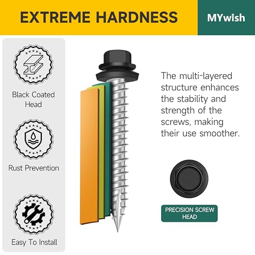 Mywish 145 Pieces #8 Self Tapping Screws Assortment Kit for Metal & 300Pcs #10 x 1-1/2 Hex Head Self Tapping Metal Roofing Screws with Rubber Washer, Self-Drilling Screws Quick Tapping Screw