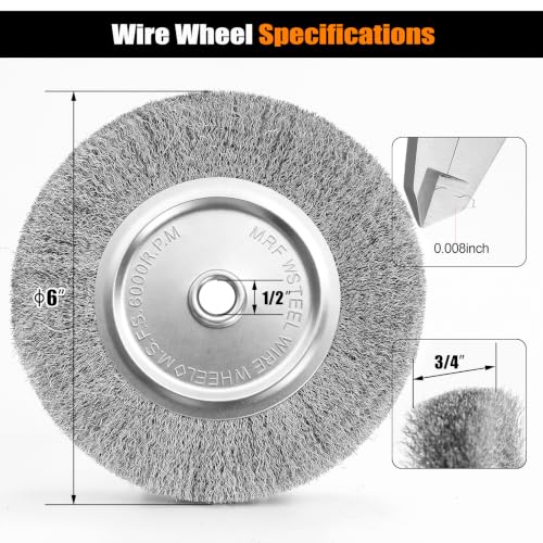 6" Bench Grinder Grinding Wheel & Wire Wheel Brush 150 Grit with 1/2" Arbor