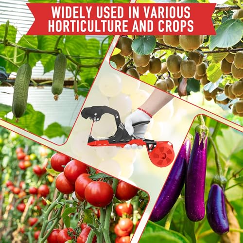 Grade Plant Tying Machine, Upgraded Tape Gun with 20 Tape Rolls & 10,000 Staples, Fast Vine Support Tool for Greenhouse/Vineyard/Farm, Lightweight Plant Tie Tapener Gun with Blades & Gloves (Red) Red