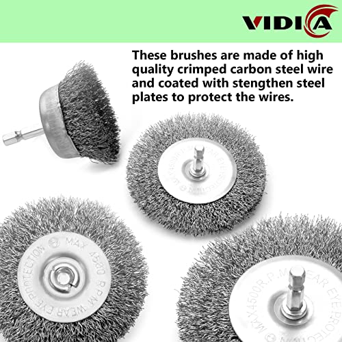 VIDICA Wire Brush Set 20 Pcs, 1/4 Inch Hex Shank Wheel for Drill, Carbon Steel Brush Set for Cleaning Rust